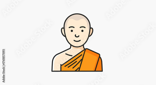 Cartoon Illustration of a Buddhist Monk in Orange Robes.