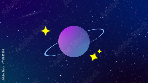 Minimalist Cartoon Style Outer Space Planet Background