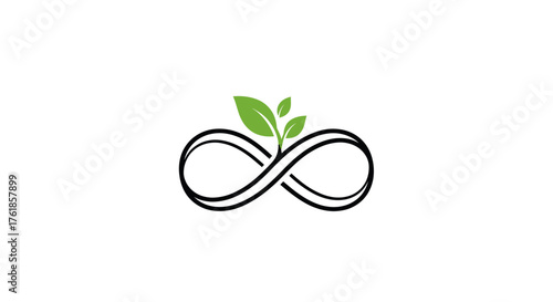 Black Infinity Symbol with Green Leaves Sprouting.