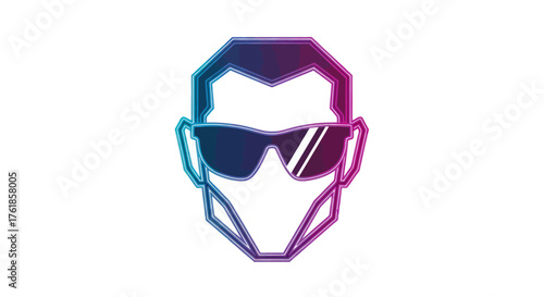 Stylized Geometric Head Outline with Gradient Sunglasses.