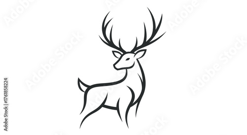 Stylized Line Art Illustration of a Majestic Stag with Antlers.