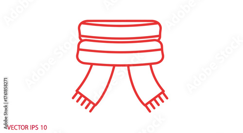 Red Outline Illustration of a Warm Winter Scarf with Fringes.