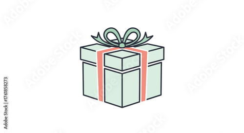 A simple stylized illustration of a light blue gift box with a pink ribbon and bow.