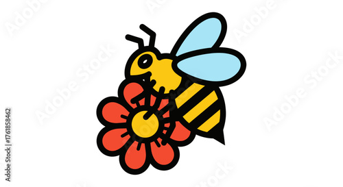 Cartoon Bee with Flower Illustration.