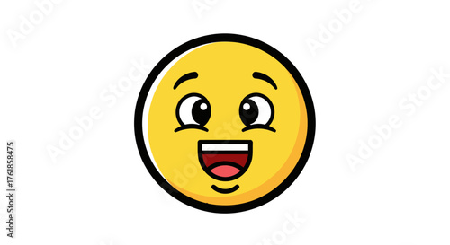 A cheerful yellow smiley face with wide eyes and an open mouth conveying joy and excitement.