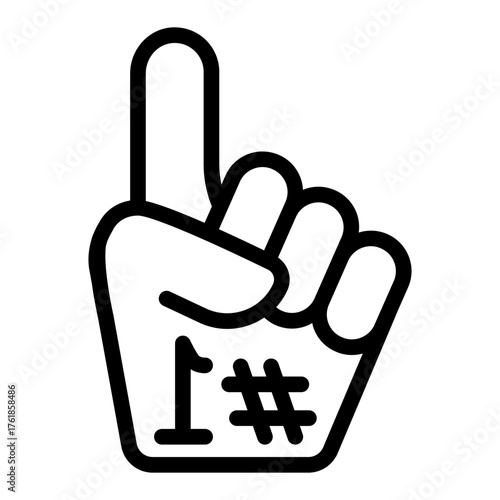 Number one fun hand line icon, baseball game concept. Vector graphics. Parallon hand with index finger, fun attribute sign on white background, style icon mobile or web design.