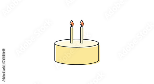 Simple Birthday Cake with Two Lit Candles Illustration.
