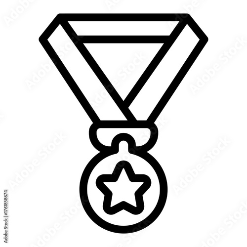 Winner medal with ribbon line icon, baseball game concept. Vector graphics. Medal with star, sport award sign on white background, style icon mobile or web design.