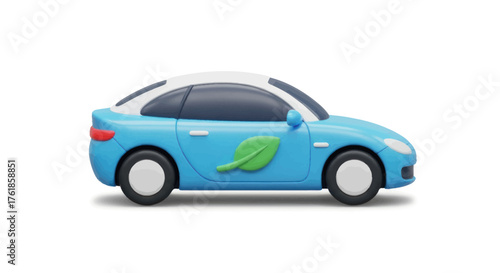Blue and White Electric Car with Leaf Design.