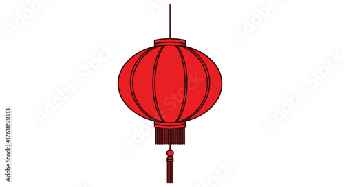 Red Chinese Lantern with Tassel Hanging from String.