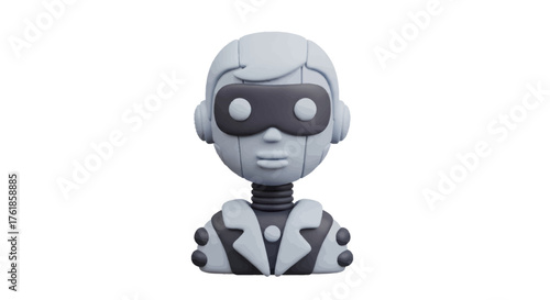 Stylized 3D Rendered Robot Bust with Dark Goggles and Jacket.