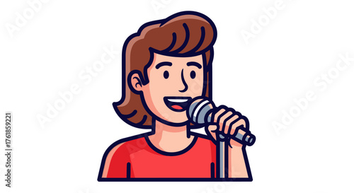 Cartoon Person Singing into Microphone with Happy Expression.