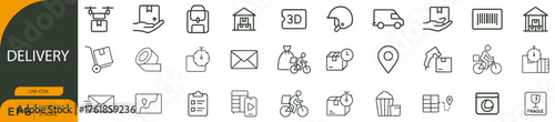 Delivery Icon Set – Symbols of Logistics, Parcel Tracking, and Express Shipping Services