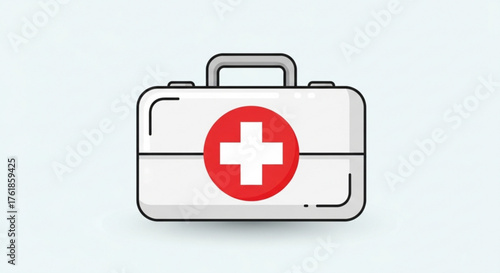 A white first aid kit with a red cross, symbolizing medical assistance and emergency preparedness for health needs