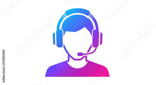 Colorful Gradient Icon of a Person Wearing Headphones with Microphone.