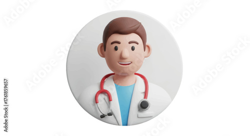 Friendly Cartoon Doctor with Stethoscope and White Coat.