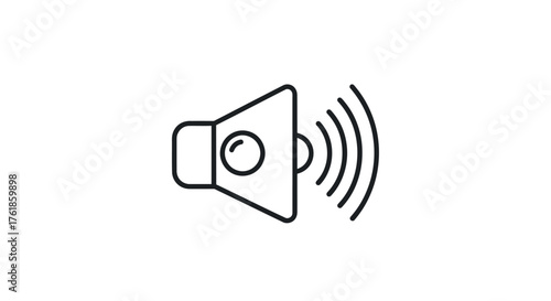 Simple Line Art Icon of a Speaker Emitting Sound Waves.