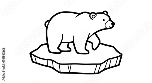 Simple black outline drawing of a polar bear standing on an ice floe.