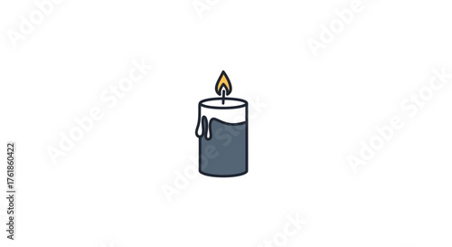 Cartoon Style Lit Candle with Dripping Wax Illustration.