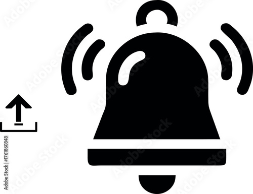 Sound notification bell icon alert symbol with upload arrow for digital alerts and reminders