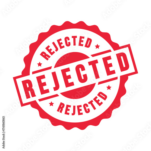 Red Rejected Stamp with Stars and Wavy Border on White Background denial