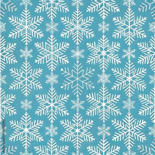 Seamless pattern of white snowflakes on a teal blue background
