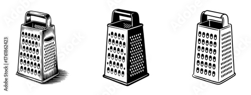 set of cheese grater vector illustrations black and white, kitchen and cooking concepts