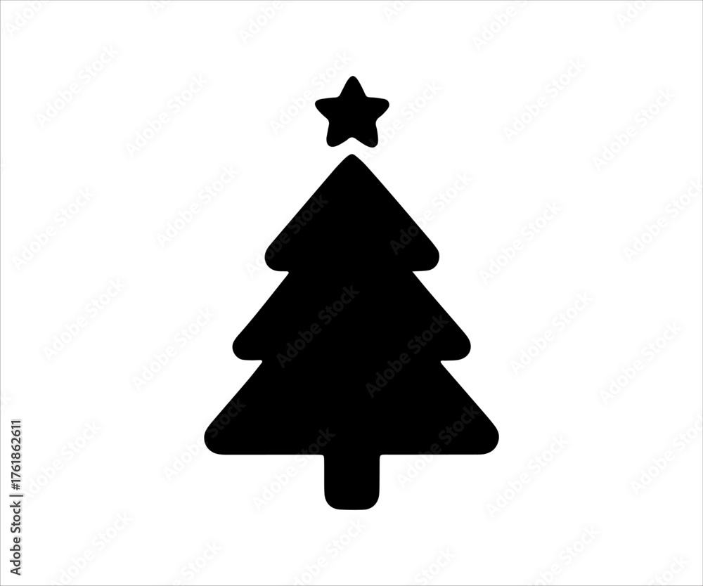 Obraz premium Minimalist black Christmas tree icon isolated on white background