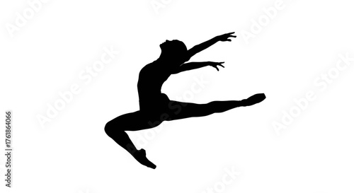 Dynamic male ballet dancer silhouette leaps with grace and power against a clean white background, capturing artistic expression and athletic prowess.