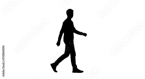 Dynamic silhouette of a man confidently striding forward, symbolizing progress and forward momentum in a clean, modern style.