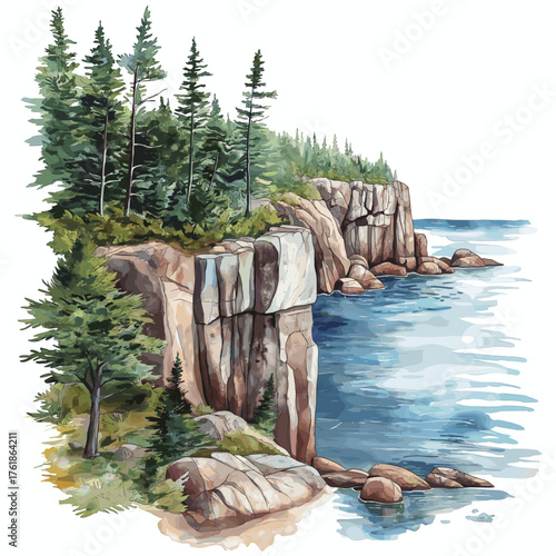 Acadia National Park. Acadia National Park hand drawn watercolor illustration