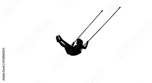 Joyful child soaring on swing set, capturing pure childhood freedom and carefree moments against a clean white background, ideal for concepts of happiness and play.