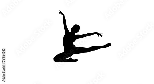 Elegant ballerina silhouette soaring through the air with grace and precision for dance posters, studio branding, or artistic projects needing a touch of sophistication