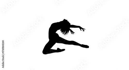 Dynamic silhouette of a graceful dancer in mid-air leap, capturing freedom and athleticism, perfect for fitness blogs or artistic design projects