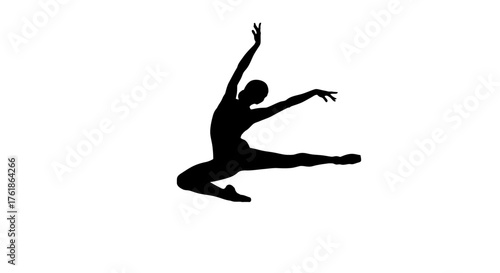 Elegant silhouette of a dancer mid-leap showcasing strength and artistry, perfect for ballet, fitness, or creative projects needing a touch of grace