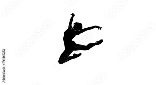 Dynamic silhouette of a dancer leaping with grace and power, expressing freedom and artistry in a minimalist monochrome design ideal for creative projects