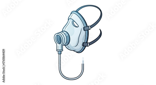 Cartoon illustration of a medical oxygen mask essential equipment for respiratory support and therapy