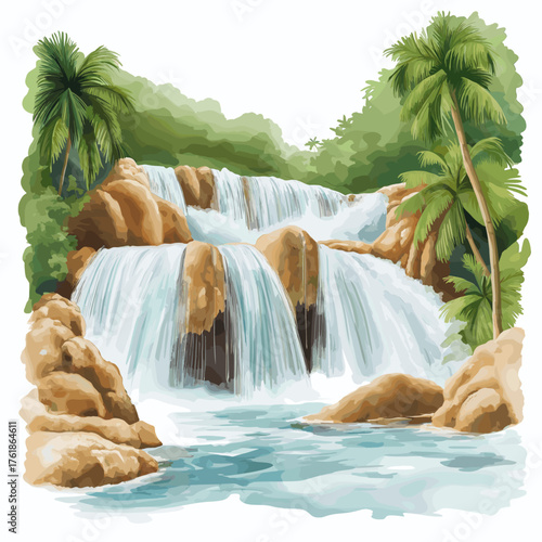 Dunn?s River Falls. Dunn?s River Falls hand drawn watercolor illustration