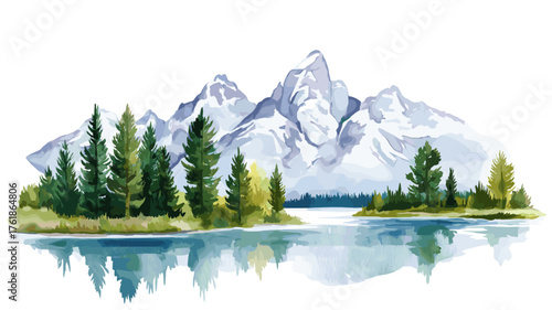 Grand Teton National Park. Grand Teton National Park hand drawn watercolor illustration
