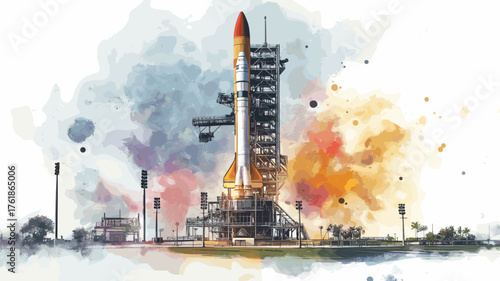 Kennedy Space Center. Kennedy Space Center hand drawn watercolor illustration