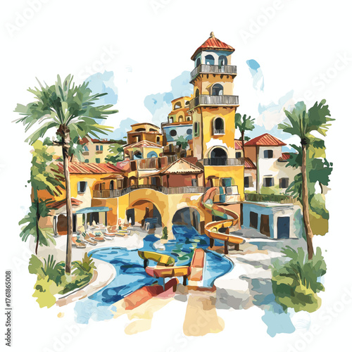 LEGOLAND Florida Resort. LEGOLAND Florida Resort hand drawn watercolor illustration