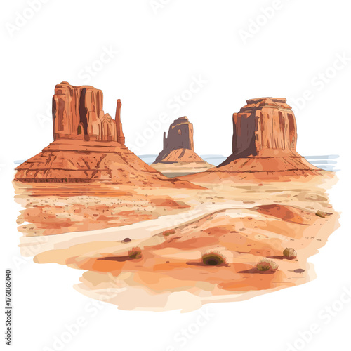 Monument Valley. Monument Valley hand drawn watercolor illustration