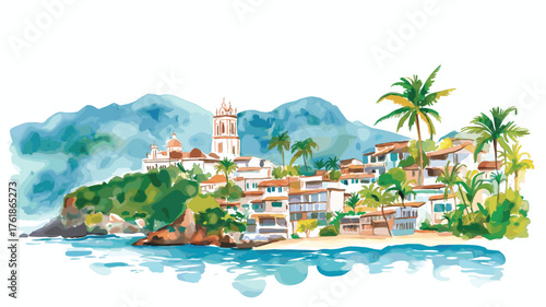Puerto Vallarta. Puerto Vallarta hand drawn watercolor illustration