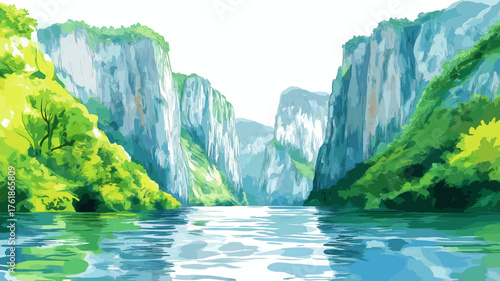 Sumidero Canyon National Park. Sumidero Canyon National Park hand drawn watercolor illustration