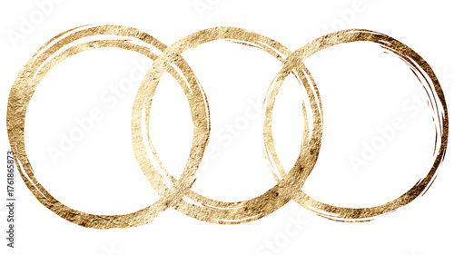Three Interlocking Gold Rings on White Backdrop - Abstract Symbol of Unity, Connection & Timelessness