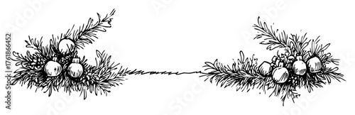 christmas garland border with baubles and pinecones sketch