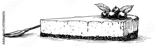 slice of cheesecake with berries dessert sketch vector