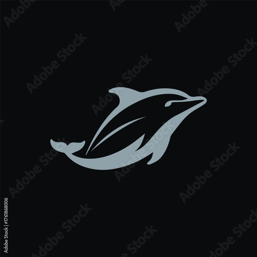 Silhouette style minimal dolphin t-shirt design featuring sleek black vector art of a playful dolphin, perfect for ocean lovers, marine life enthusiasts, beach fashion fans, summer apparel, and modern