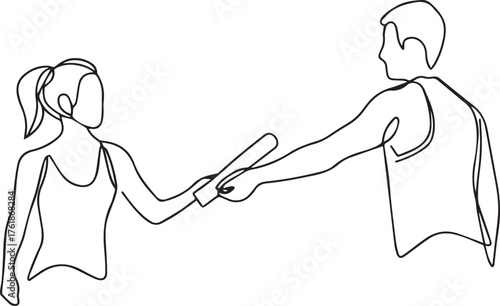 Man and woman in line art style passing a bottle