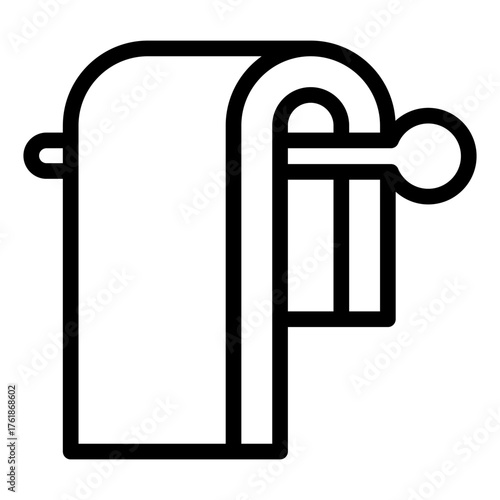 Hanger with clean towel line icon, spa massage concept. Vector graphics. Towel hanger in bathroom, bath time sign on white background, style icon mobile or web design.